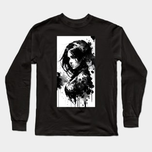 Anime girl in black and white Long Sleeve T-Shirt